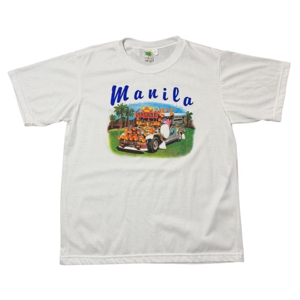 Vintage 90s Manila Jeepney Souvenir Travel Tour Philippines Art Graphic T-shirt
